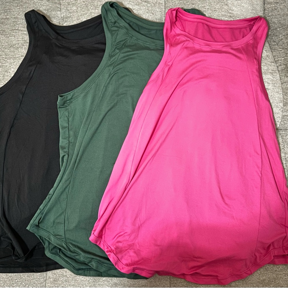 Lot of 3 Women's Sleeveless Running Girl Tank Tops - Black, Green, and Pink